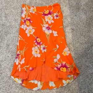 Ralph Lauren Floral Orange Ruffle Wrap Midi Skirt